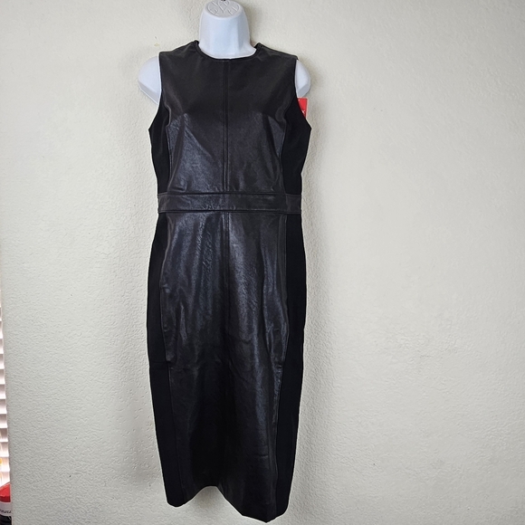 NWT Spanx Faux Leather Sheath Midi Dress Black Size S – Sculpting Luxe - Picture 3 of 16